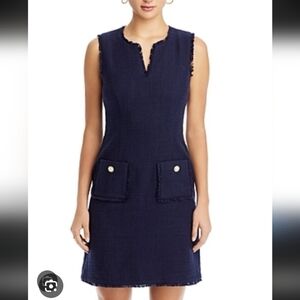 Karl Lagerfeld Navy Sleeveless Tweed Mini Dress- Missing one button. Size 6